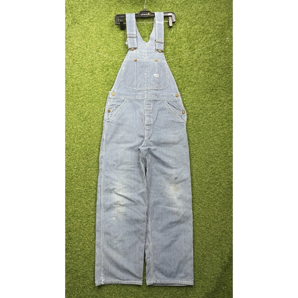 Vintage 70s Lee Overalls Mens 32x30 Hickory Stripe Bibs Sanforized Union Made